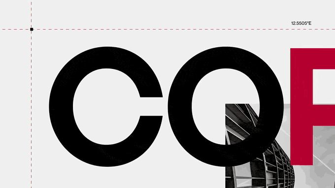 Kinetic type: the word Copenhagen builds in red letters with a cut-out bicycle, a pastry and a chair