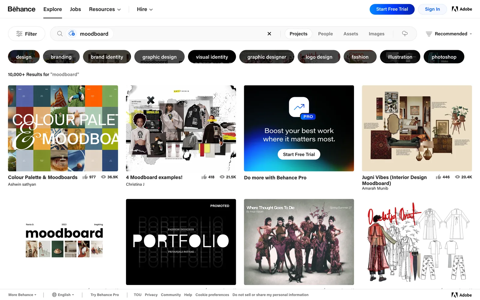 Behance project search for moodboard