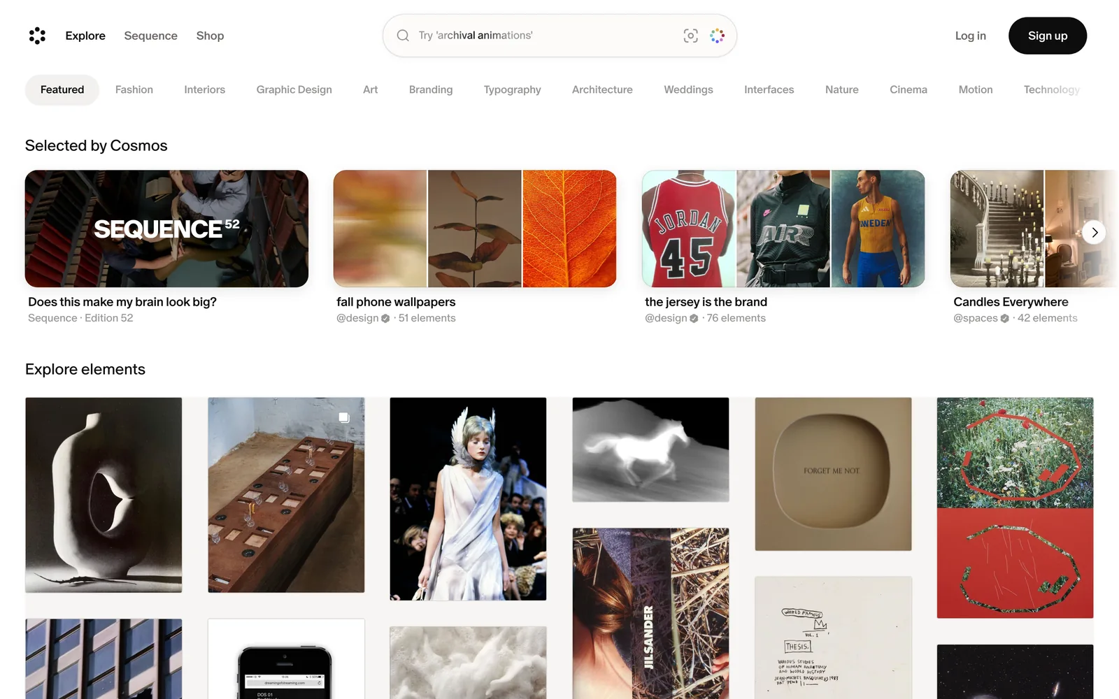 Cosmos Explore page with featured collections