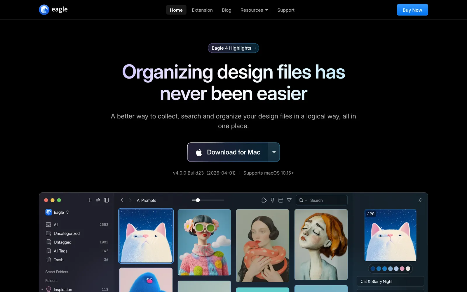 Eagle's homepage, showing its desktop library