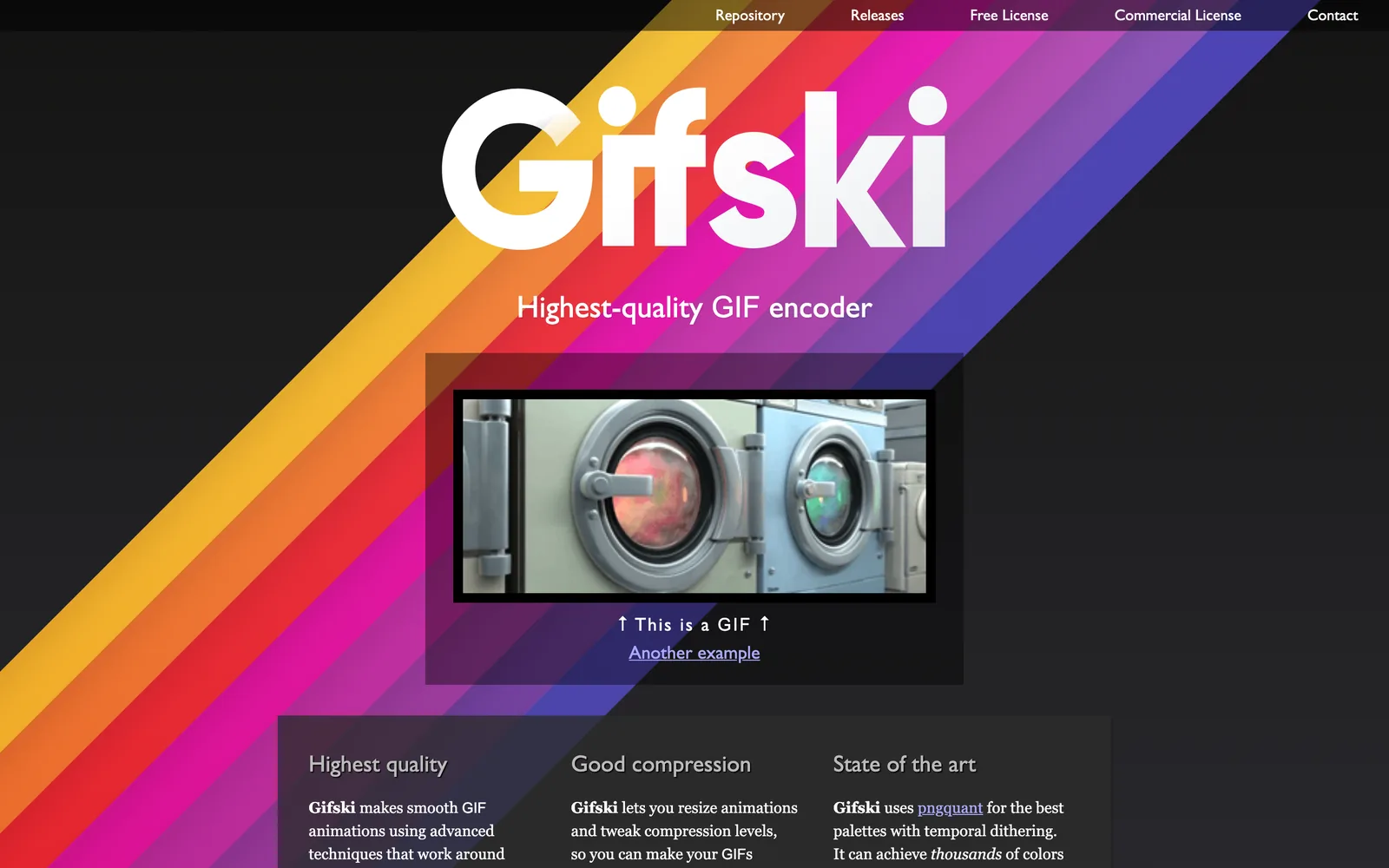 Gifski's homepage, the open source high quality GIF encoder