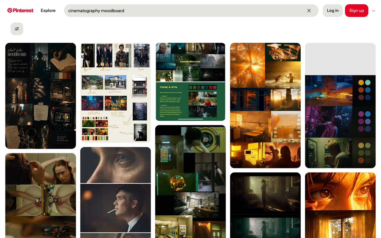Pinterest search results for cinematography moodboard