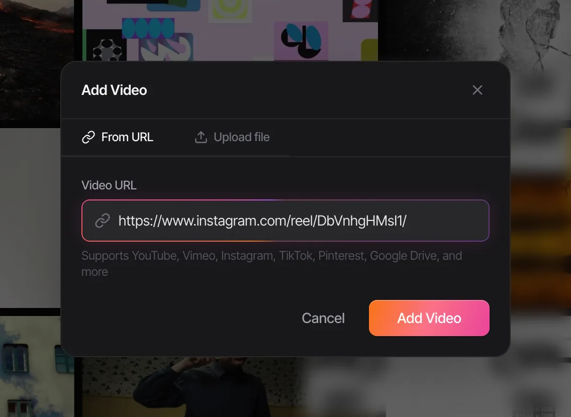 Adding a reference to Spark by pasting an Instagram reel link