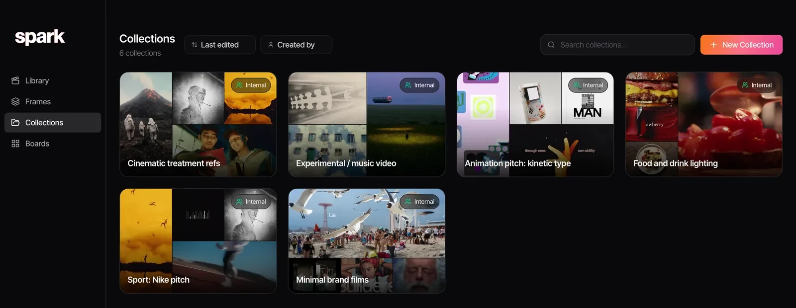 Spark collections, one per pitch or theme