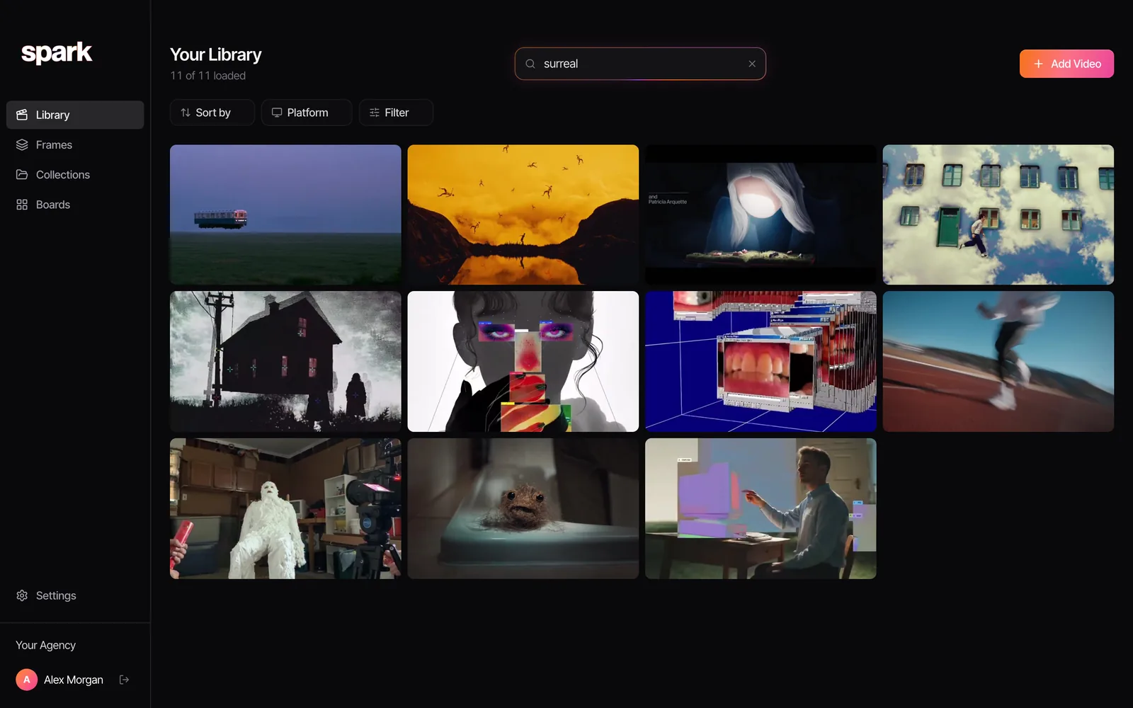 Searching a Spark library for "surreal", with 11 results