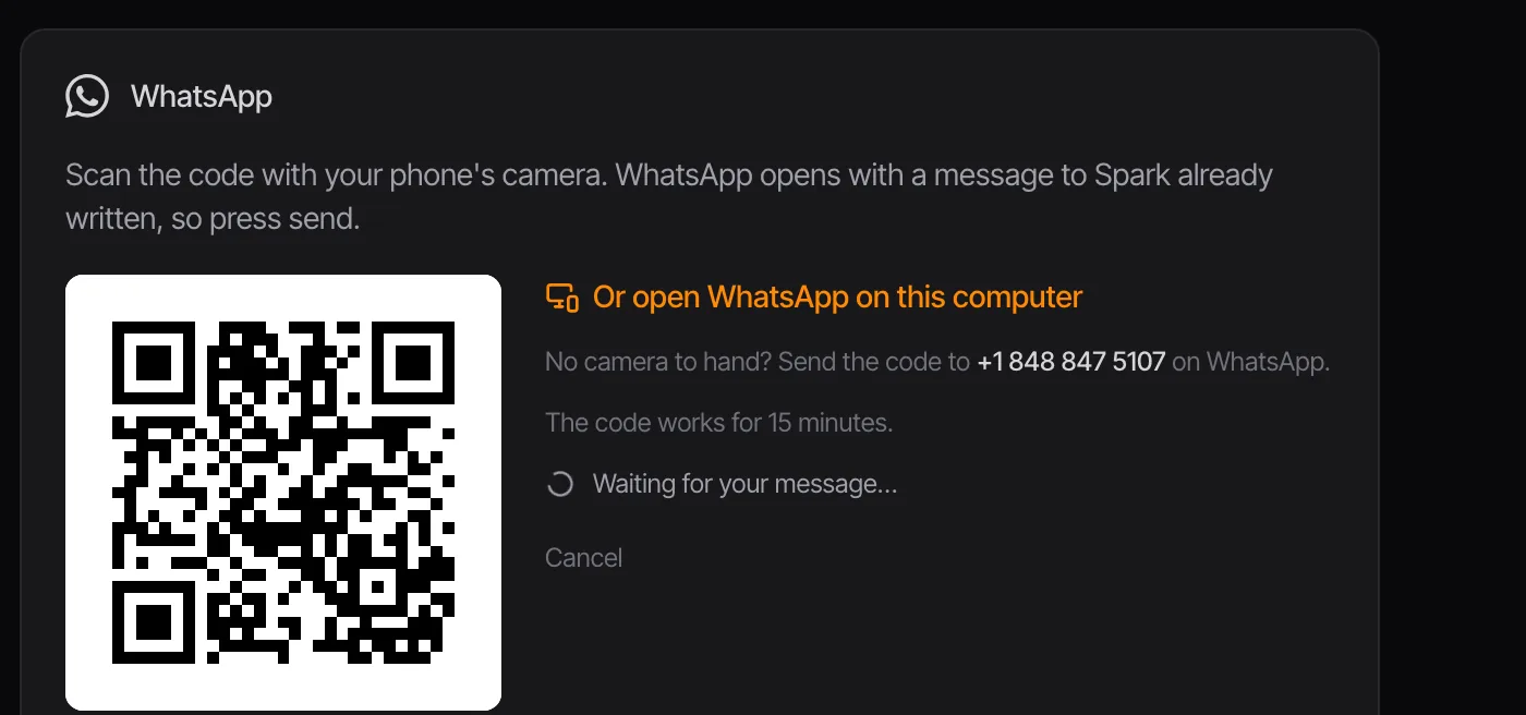 Connecting WhatsApp to Spark by scanning a code